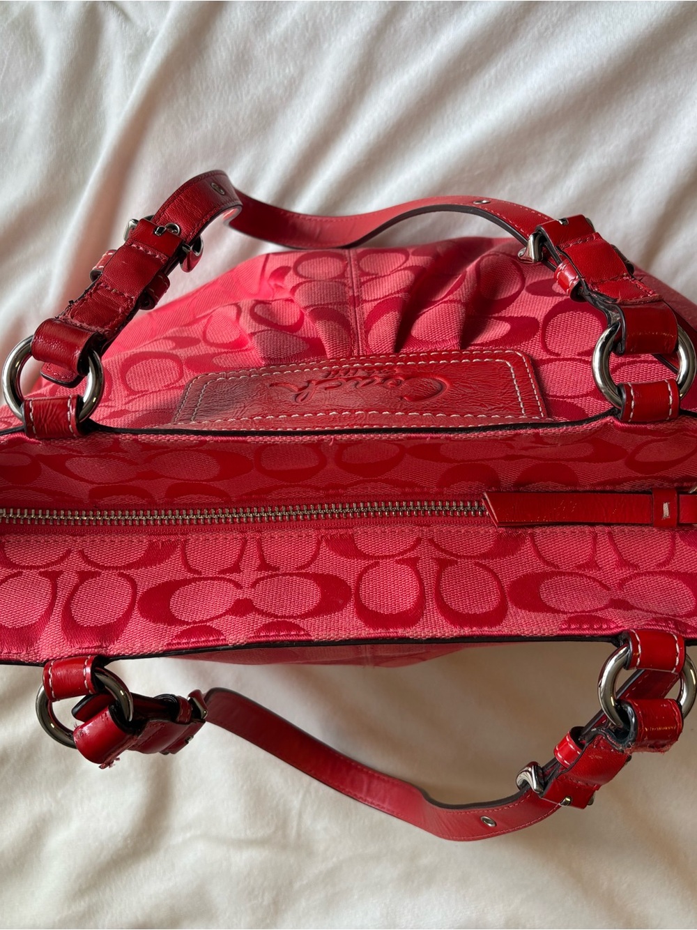Coach Signature Pleated Tote in Cherry Red 🍒 - Picture 2 of 15